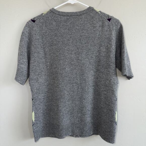Cashmere Cache Woman’s Button Up Short Sleeve Argyle Sweater Gray Purple Size S - Picture 5 of 6